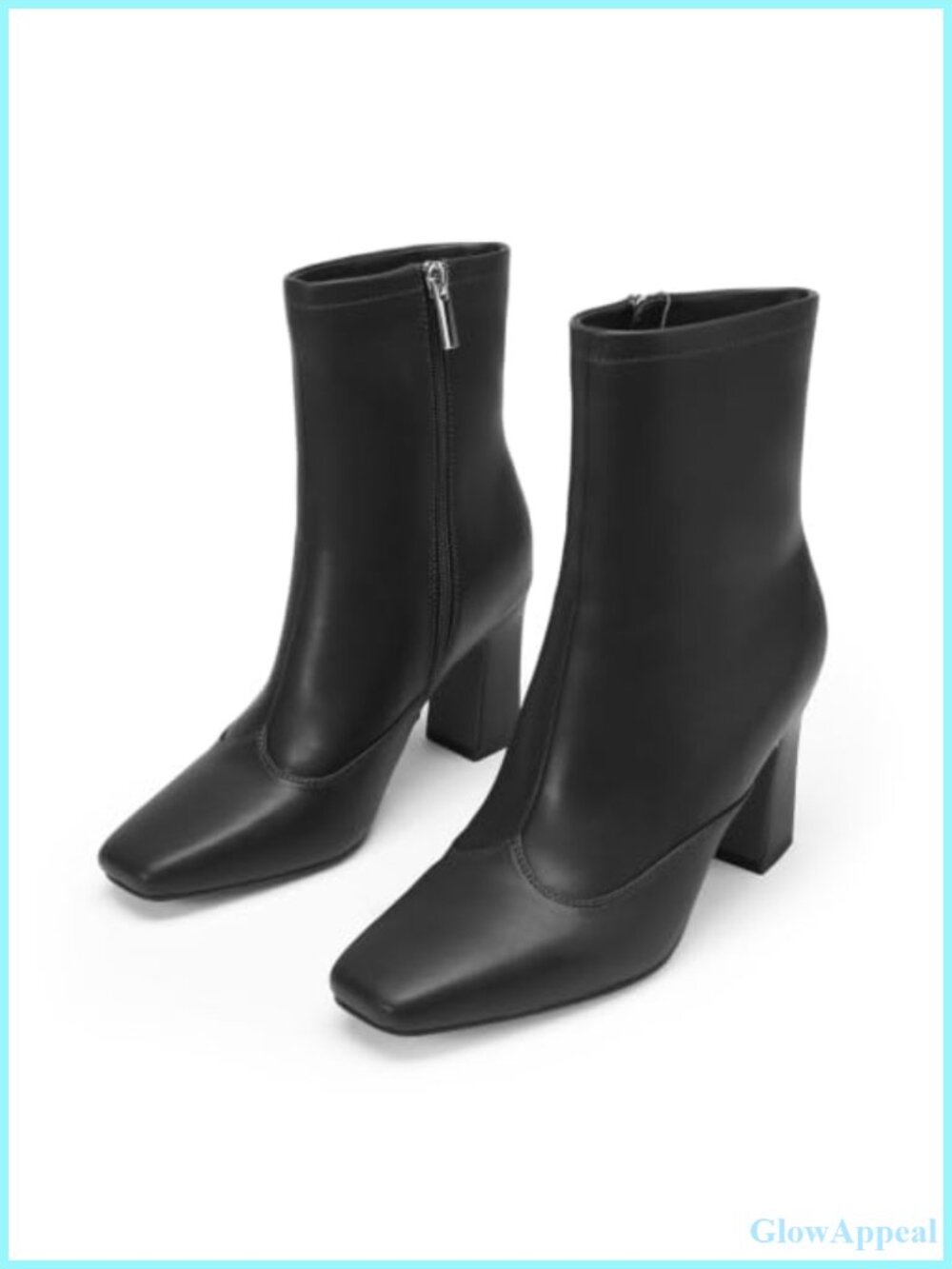 Square Toe Ankle Boots Chunky Block Heel 3.1" Chelsea Booties Side Zipper